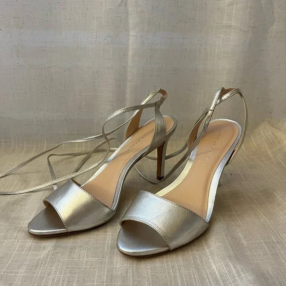 Loeffler Randal Silver Leather Tie Heel Sandal - Picture 3 of 7